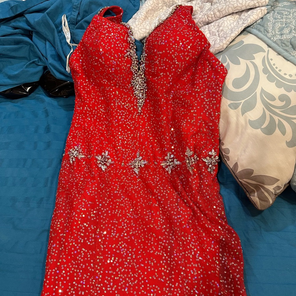 Glamorous Scarlet Red Dress with Silver Accents perfect for Christmas Glam/Prom